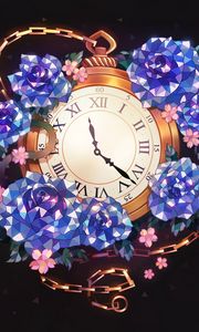 Preview wallpaper clock, flowers, art, pocket watch, chain