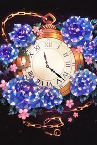 Preview wallpaper clock, flowers, art, pocket watch, chain