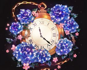 Preview wallpaper clock, flowers, art, pocket watch, chain