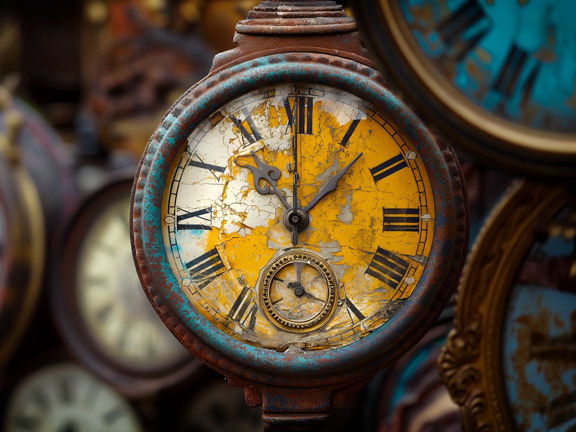 1152x864 Wallpaper clock, hands, time, paint, cranny, blur