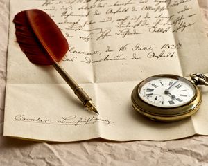 Preview wallpaper clock, letter, paper, ink, pen, feather