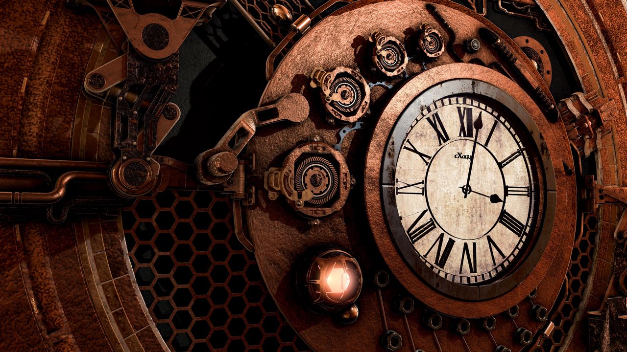 Wallpaper clock, mechanism, steampunk, time, arrows, dial