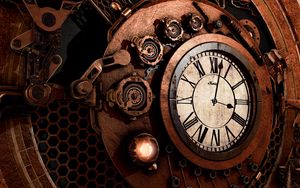 Preview wallpaper clock, mechanism, steampunk, time, arrows, dial