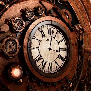Preview wallpaper clock, mechanism, steampunk, time, arrows, dial
