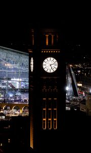 Preview wallpaper clock, tower, buildings, city, night