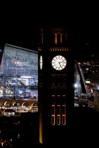 Preview wallpaper clock, tower, buildings, city, night