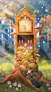 Preview wallpaper clock, tree, art, forest, sunlight