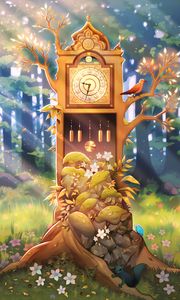 Preview wallpaper clock, tree, art, forest, sunlight