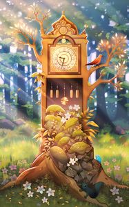 Preview wallpaper clock, tree, art, forest, sunlight