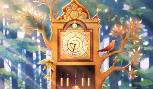 Preview wallpaper clock, tree, art, forest, sunlight