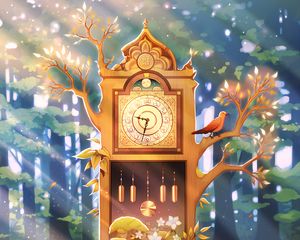 Preview wallpaper clock, tree, art, forest, sunlight