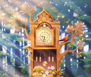 Preview wallpaper clock, tree, art, forest, sunlight