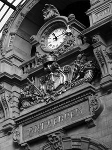 Preview wallpaper clock, wall, black white, stone, building