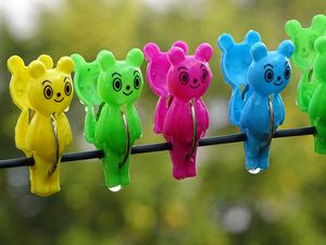 Preview wallpaper clothespins, bear, bright, colorful