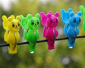 Preview wallpaper clothespins, bear, bright, colorful