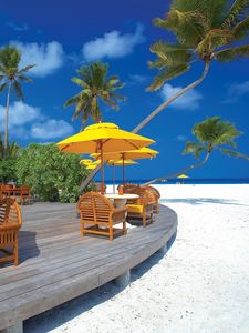 Preview wallpaper clouds, chairs, maldives, architecture, beach