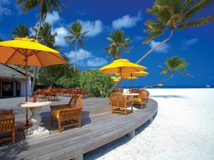 Preview wallpaper clouds, chairs, maldives, architecture, beach