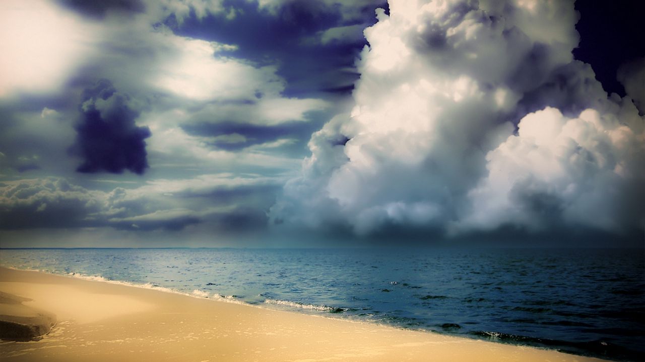 Wallpaper clouds, fluffy, volume, massive, sea, coast