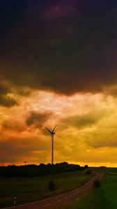 Preview wallpaper clouds, heavy, mill, meadows, cloudy, evening, bad weather