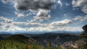 Preview wallpaper clouds, height, woods, open spaces, landscape, gray