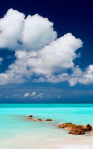 Preview wallpaper clouds, lagoon, gulf, stones, blue water, sky