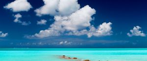 Preview wallpaper clouds, lagoon, gulf, stones, blue water, sky