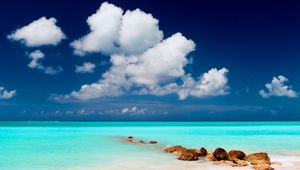 Preview wallpaper clouds, lagoon, gulf, stones, blue water, sky