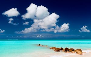 Preview wallpaper clouds, lagoon, gulf, stones, blue water, sky