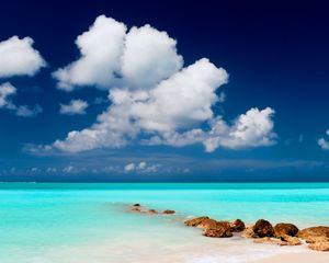 Preview wallpaper clouds, lagoon, gulf, stones, blue water, sky