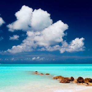 Preview wallpaper clouds, lagoon, gulf, stones, blue water, sky