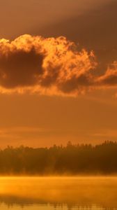 Preview wallpaper clouds, morning, dawn, lake, trees, fog