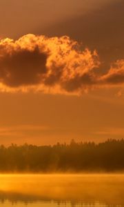 Preview wallpaper clouds, morning, dawn, lake, trees, fog