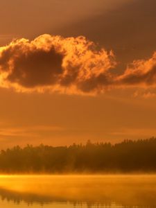 Preview wallpaper clouds, morning, dawn, lake, trees, fog