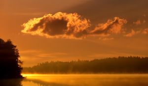 Preview wallpaper clouds, morning, dawn, lake, trees, fog