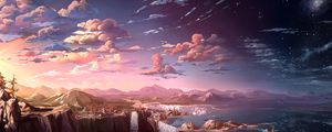 Preview wallpaper clouds, mountains, art, waterfalls, sky