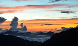 Preview wallpaper clouds, mountains, layers, height, colors, shades, paints, decline, evening