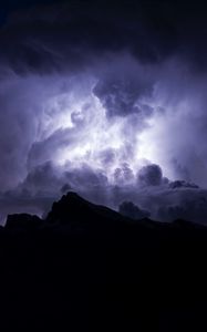 Preview wallpaper clouds, night, lightning, cloudy, dark, gloomy