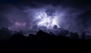 Preview wallpaper clouds, night, lightning, cloudy, dark, gloomy