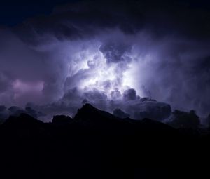 Preview wallpaper clouds, night, lightning, cloudy, dark, gloomy