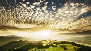 Preview wallpaper clouds, plumose, light, sky, look, mountains, height, freedom