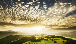 Preview wallpaper clouds, plumose, light, sky, look, mountains, height, freedom