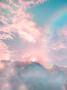 Preview wallpaper clouds, porous, rainbow, sky, shine, rays