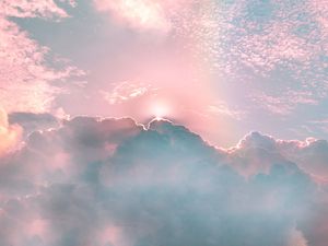 Preview wallpaper clouds, porous, rainbow, sky, shine, rays