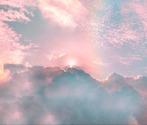 Preview wallpaper clouds, porous, rainbow, sky, shine, rays