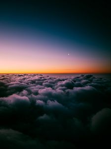 Preview wallpaper clouds, porous, sunset, sky horizon, twilight, moon, above clouds