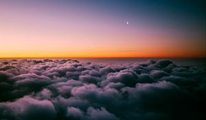 Preview wallpaper clouds, porous, sunset, sky horizon, twilight, moon, above clouds