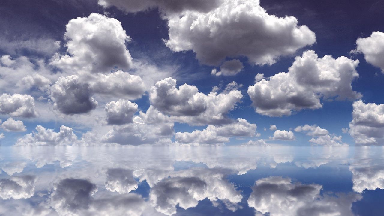 Wallpaper clouds, reflection, sky, water, white, blue