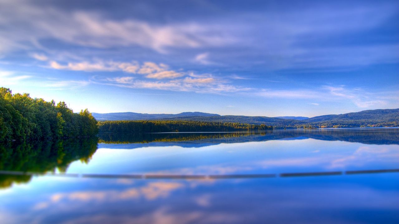 Wallpaper clouds, reservoir, trees, sky, ease, serenity, reflection, woods, summer