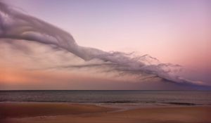 Preview wallpaper clouds, sea, horizon, sand, sky, sunset