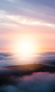 Preview wallpaper clouds, silhouette, jump, happiness, sunset